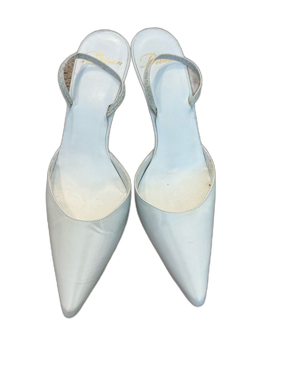 Rare Vintage Delman White Pointed Toe Slingback Heels Womens Size 6.5